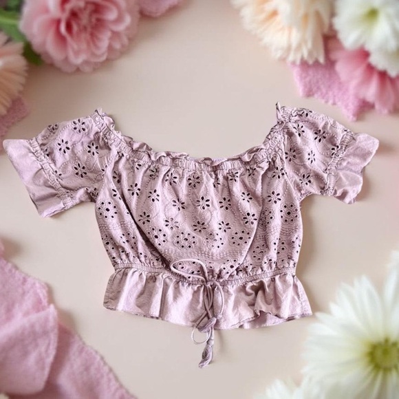 Charlotte Russe Tops - Purple Lavender Eyelet Off-Shoulder CropTop 100% Cotton Small